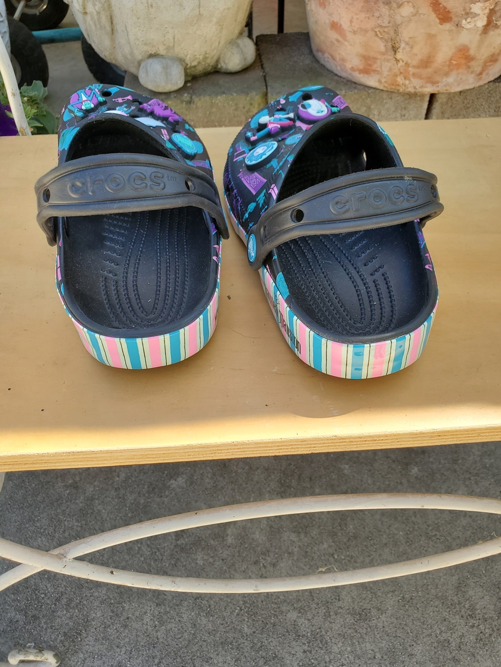CROCS Disney Haunted Mansion Black Clog Sandals with Teal & Purple Cartoon Print - Picture 3 of 9